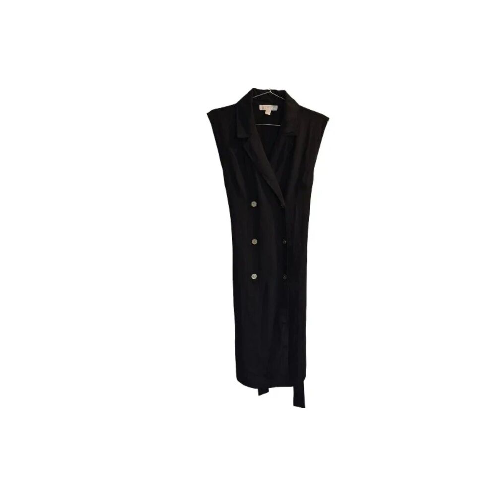 Michael Michael Kors Black Sleeveless Shirt Tie Waist Midi Dress Women’s GUC